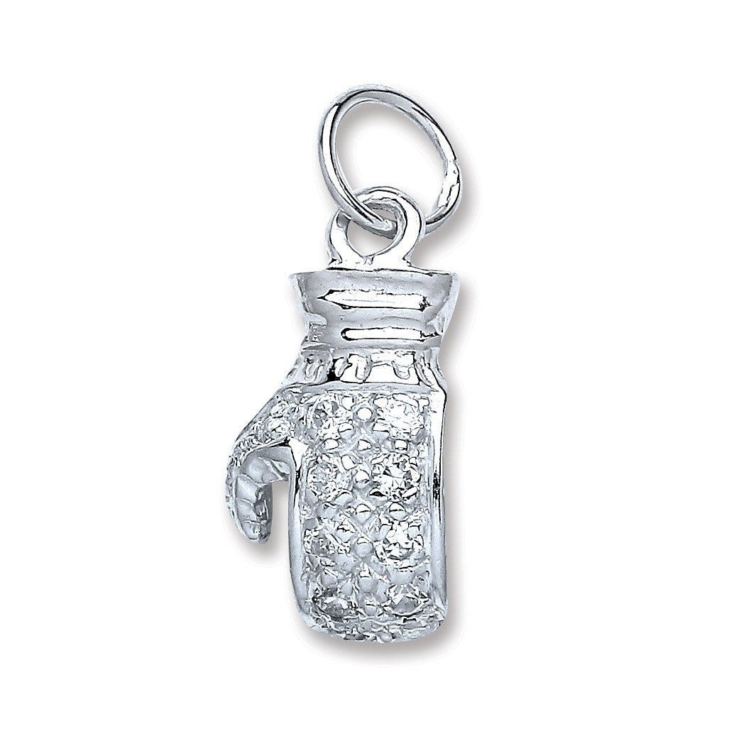 925 Sterling Silver Boxing Glove Cz Pendant - FJewellery