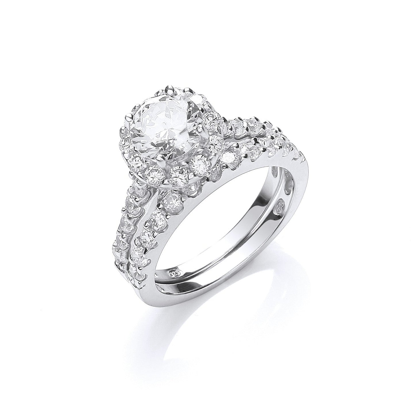 925 Sterling Silver Bridal Set Cz Rings - FJewellery