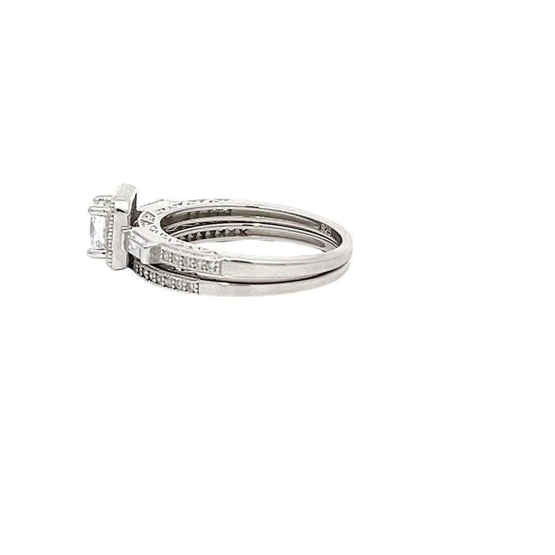 925 Sterling silver Bridal Set P/Cut & Baguette CZs Half ET Rings DSHSR0425 - FJewellery