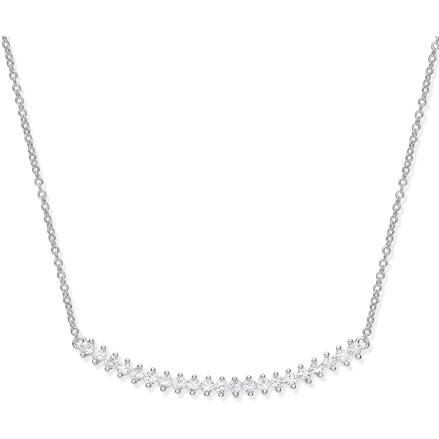 925 Sterling Silver Chic Curved Bar CZ Necklace - FJewellery