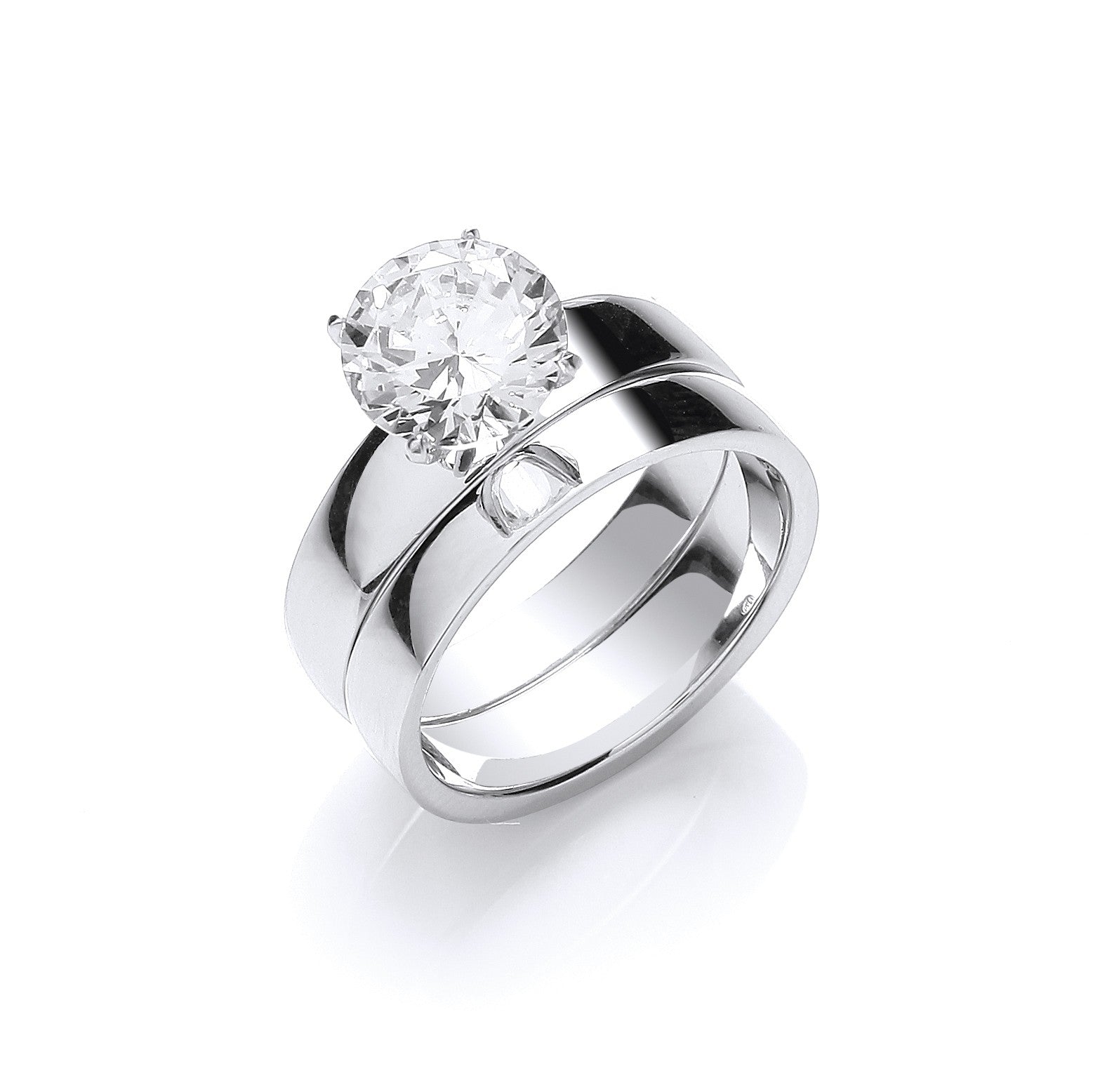 925 Sterling Silver Classic Bridal Set Cz Rings - FJewellery