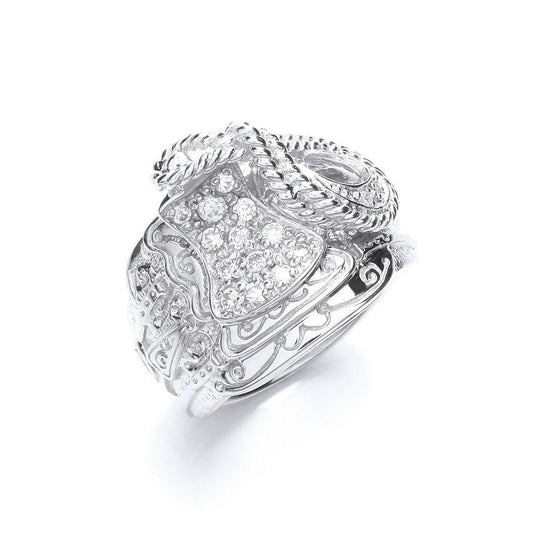 925 Sterling Silver Classic Mens Cz Saddle Ring - FJewellery