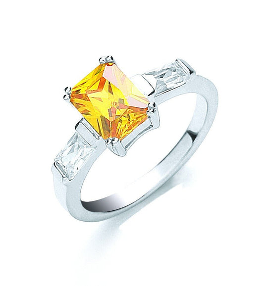 925 Sterling Silver Claw Set Citrine Cz Solitaire Ring - FJewellery