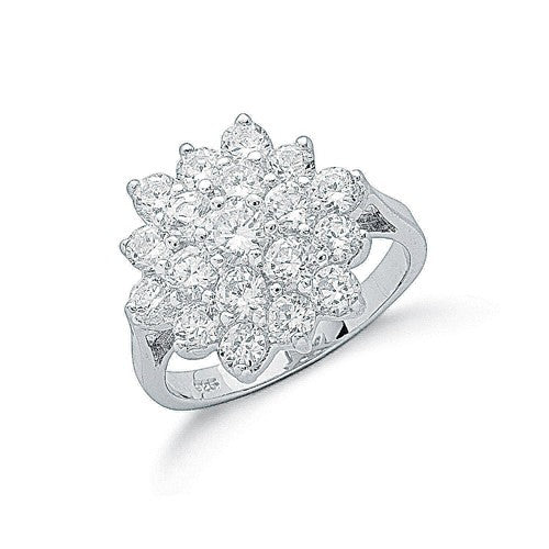 925 Sterling Silver Claw Set Cz Large Cluster Ring - FJewellery
