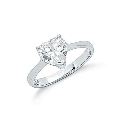 925 Sterling Silver Claw Set Heart Cut Cz Solitaire Ring - FJewellery