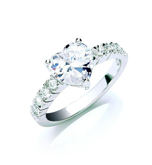 925 Sterling Silver Claw Set Heart Cz Solitaire Ring - FJewellery