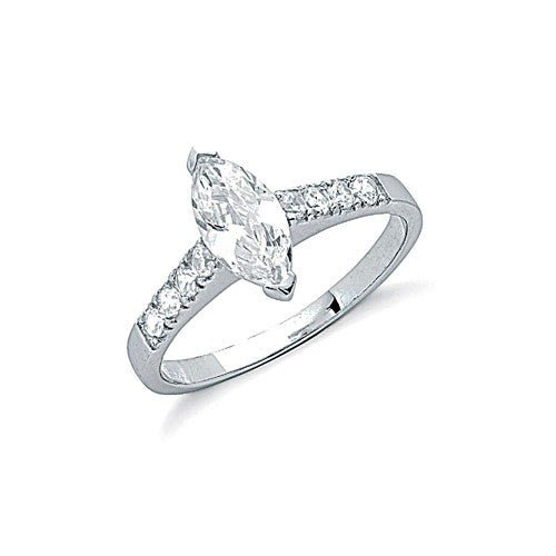 925 Sterling Silver Claw Set Marquise Cut Cz Solitaire Ring - FJewellery