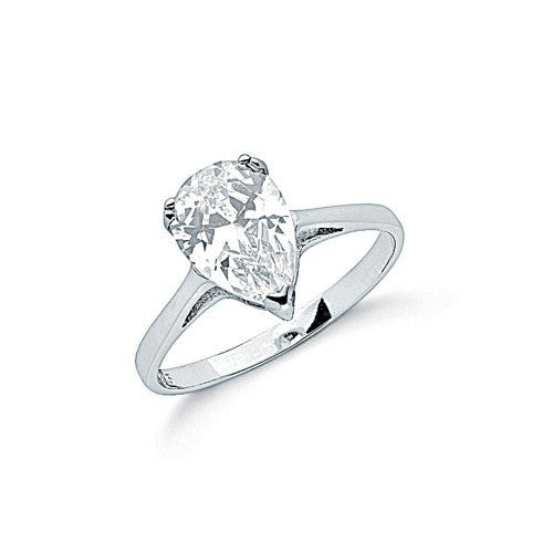 925 Sterling Silver Claw Set Pear Cut Cz Solitaire Ring - FJewellery