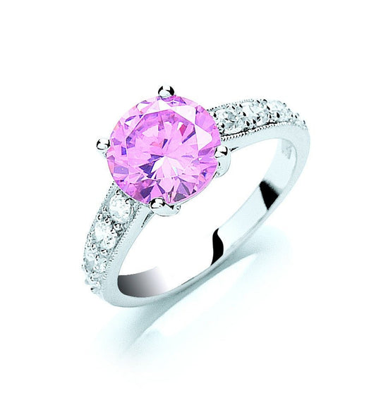 925 Sterling Silver Claw Set Pink Cz Solitaire Ring - FJewellery
