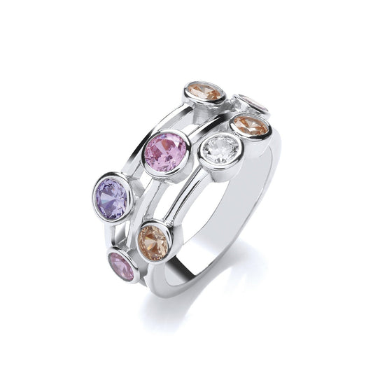 925 Sterling Silver Coloured CZ Cocktail Ring - FJewellery