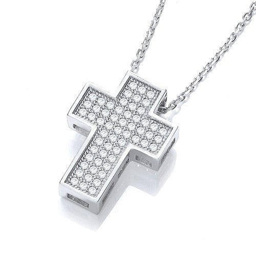 925 Sterling Silver Cross Set With Cubic Zirconia - 18" - FJewellery