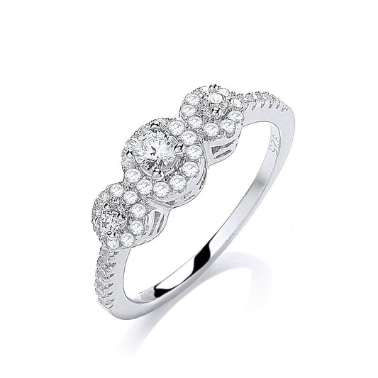 925 Sterling Silver Cubic Zirconia Three Stone Ring - FJewellery