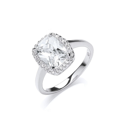 925 Sterling Silver Cushion Centre Cz Ring - FJewellery