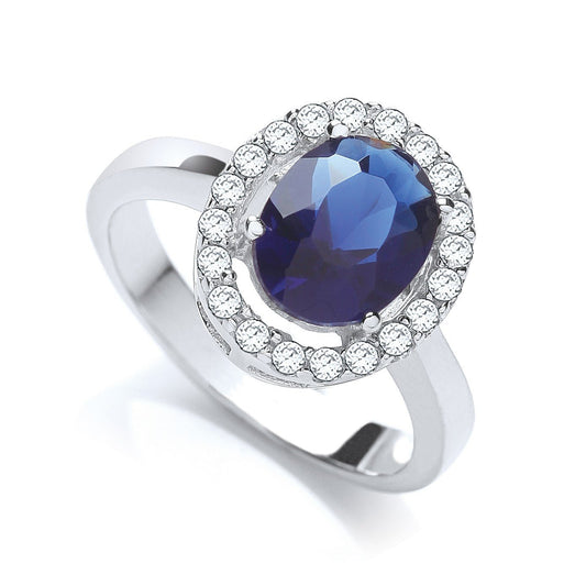 925 Sterling Silver CZ Blue Cluster Ring - FJewellery