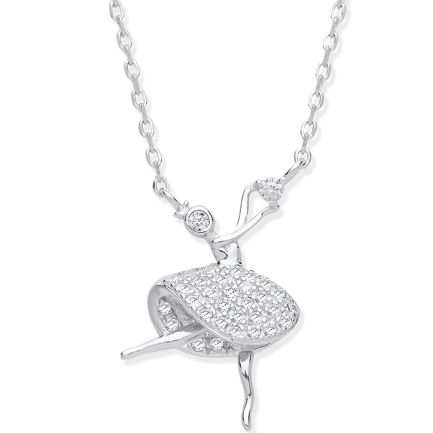 925 Sterling Silver CZ Dancing Ballet Girl Necklace - FJewellery