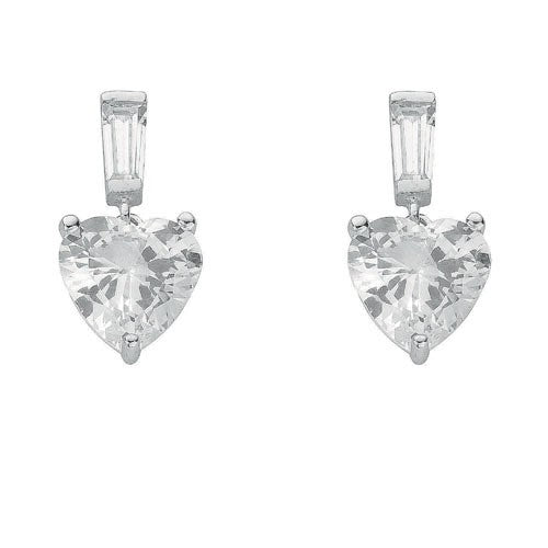 925 Sterling Silver Cz Heart Drop Stud Earrings - FJewellery