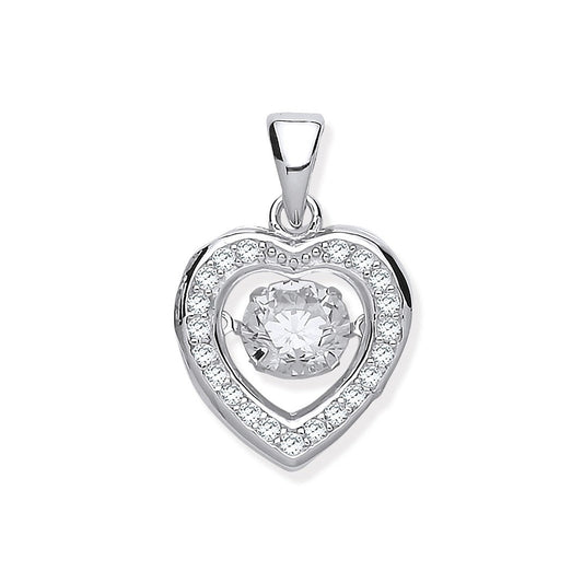 925 Sterling Silver Cz Heart Pendant with Hanging Shimering Cz - FJewellery