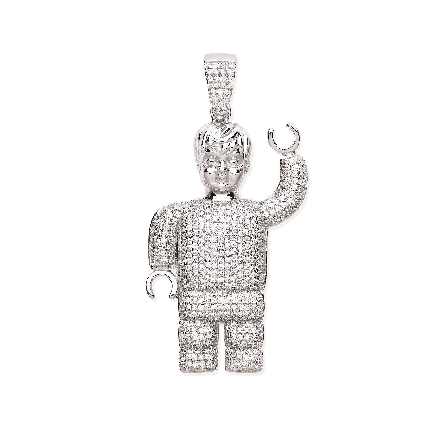 925 Sterling Silver CZ Lego Man Pendant - FJewellery