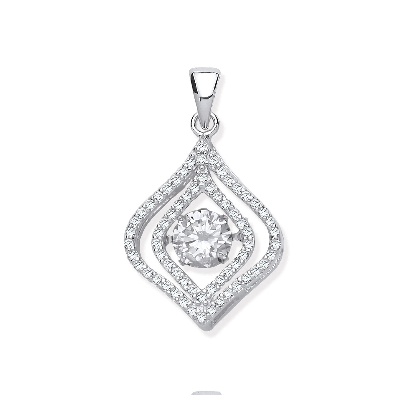 925 Sterling Silver Cz Pendant with Hanging Shimering Clear Cz - FJewellery