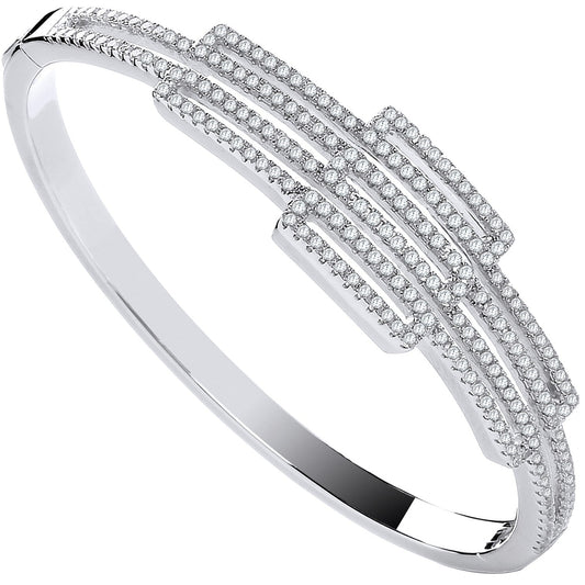 925 Sterling Silver Cz Rectangles Fancy Ladies Bangle - FJewellery