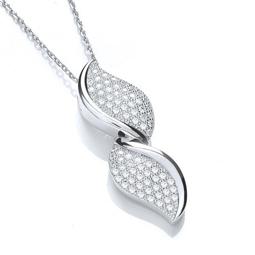 925 Sterling Silver Double Leaf Necklace Set With CZs - FJewellery