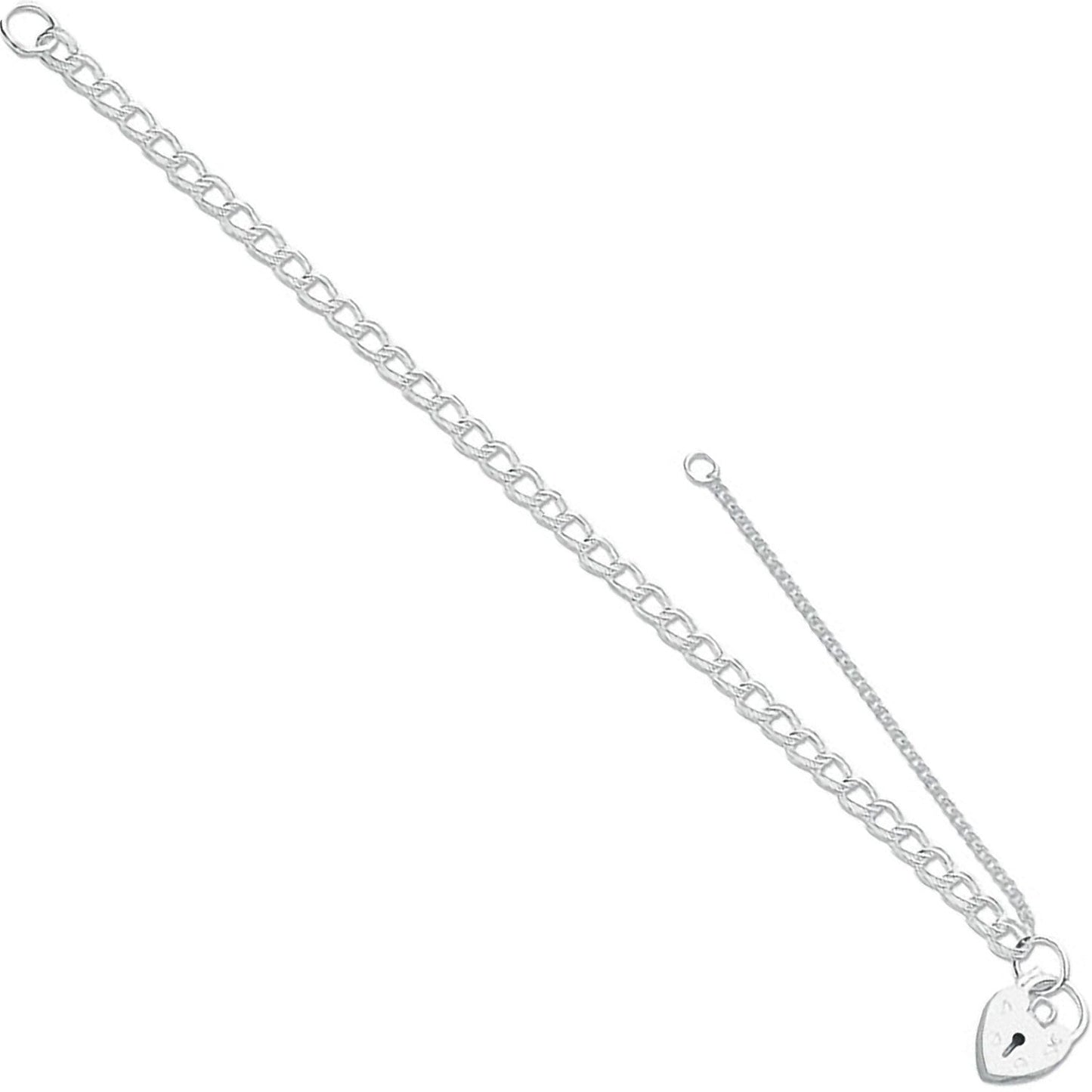 925 Sterling Silver Double Link Curb & Padlock Charm 4.2mmbracelet - FJewellery