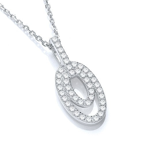 925 Sterling Silver Double loop Necklace Set With CZs - FJewellery