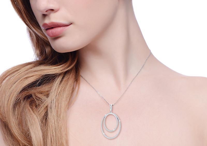 925 Sterling Silver Double Oval Necklace Set With CZs - FJewellery