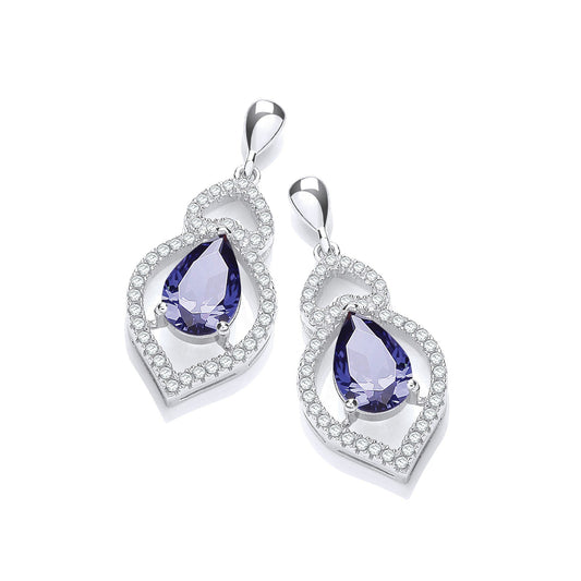925 Sterling Silver Drop Earrings Set With White and Blue CZs - FJewellery