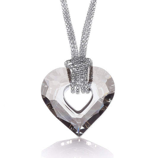 925 Sterling Silver Drop Pendant Necklace Featuring A Swarovski Heart Shape Crystal - FJewellery