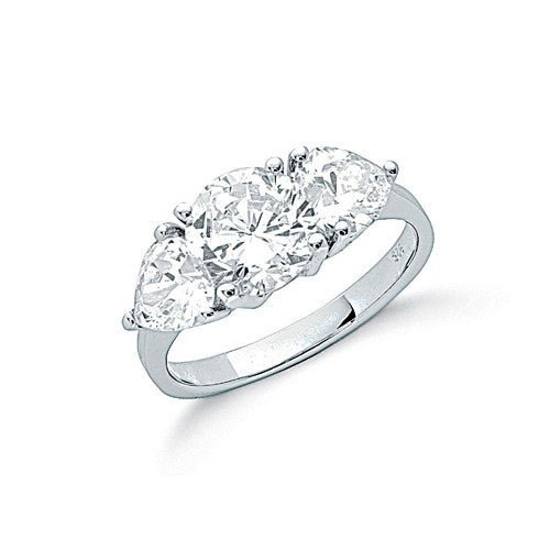 925 Sterling Silver Elegant Claw Set Cz Trilogy Ring - FJewellery