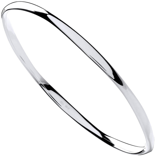 925 Sterling Silver Faceted Ladies Bangle - FJewellery
