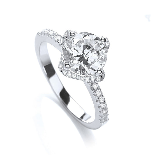 925 Sterling Silver Fancy Halo Solitaire CZ Ring - FJewellery