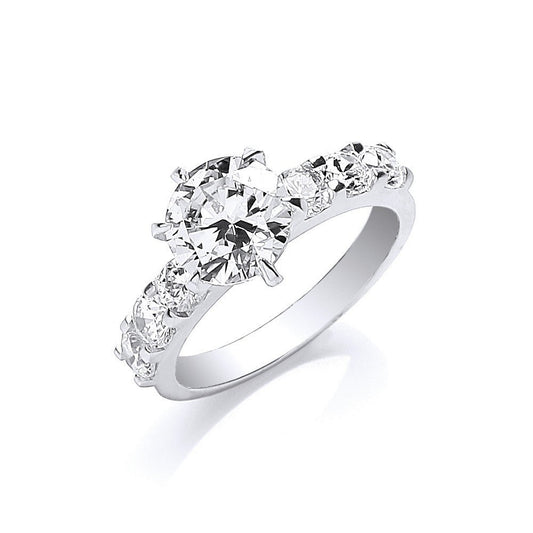 925 Sterling Silver Fancy Round Brilliant Centre Cz Ring - FJewellery