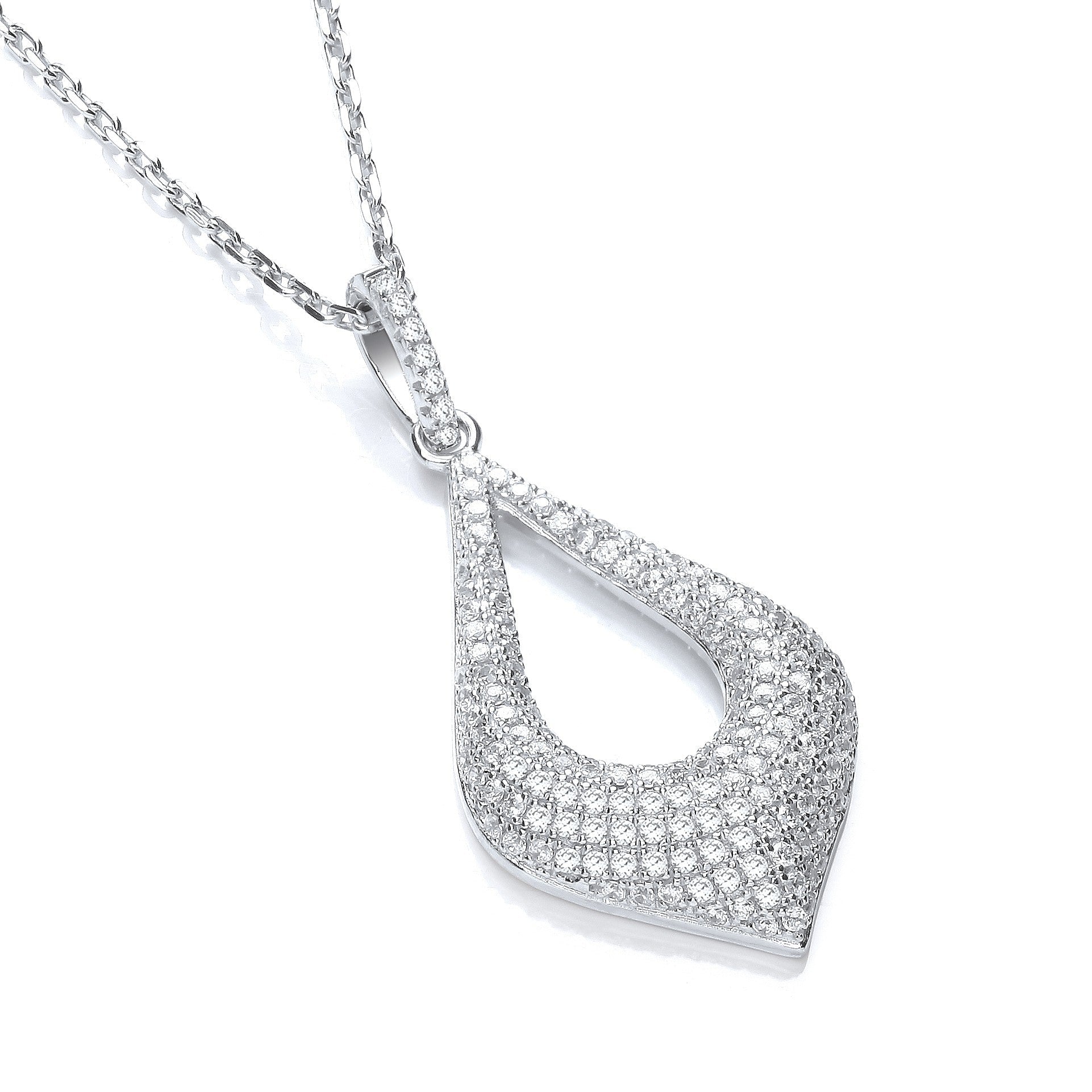 925 Sterling Silver Fancy Shape Necklace Set With CZs - FJewellery