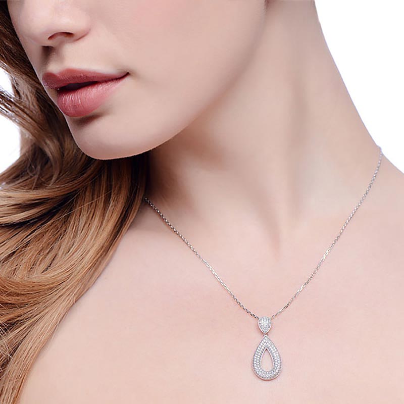 925 Sterling Silver Filled Oval Necklace Set With CZs - FJewellery