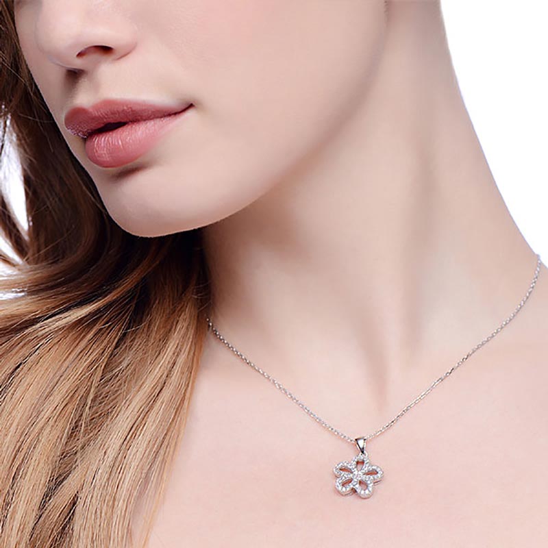 925 Sterling Silver Flower Design Necklace - FJewellery