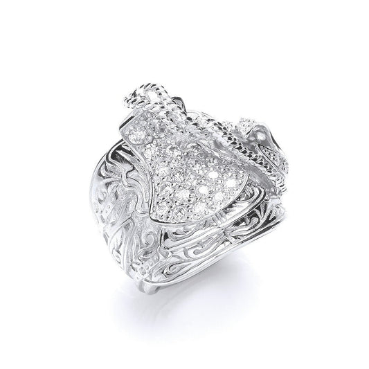 925 Sterling Silver Gents Cz Saddle Ring - FJewellery