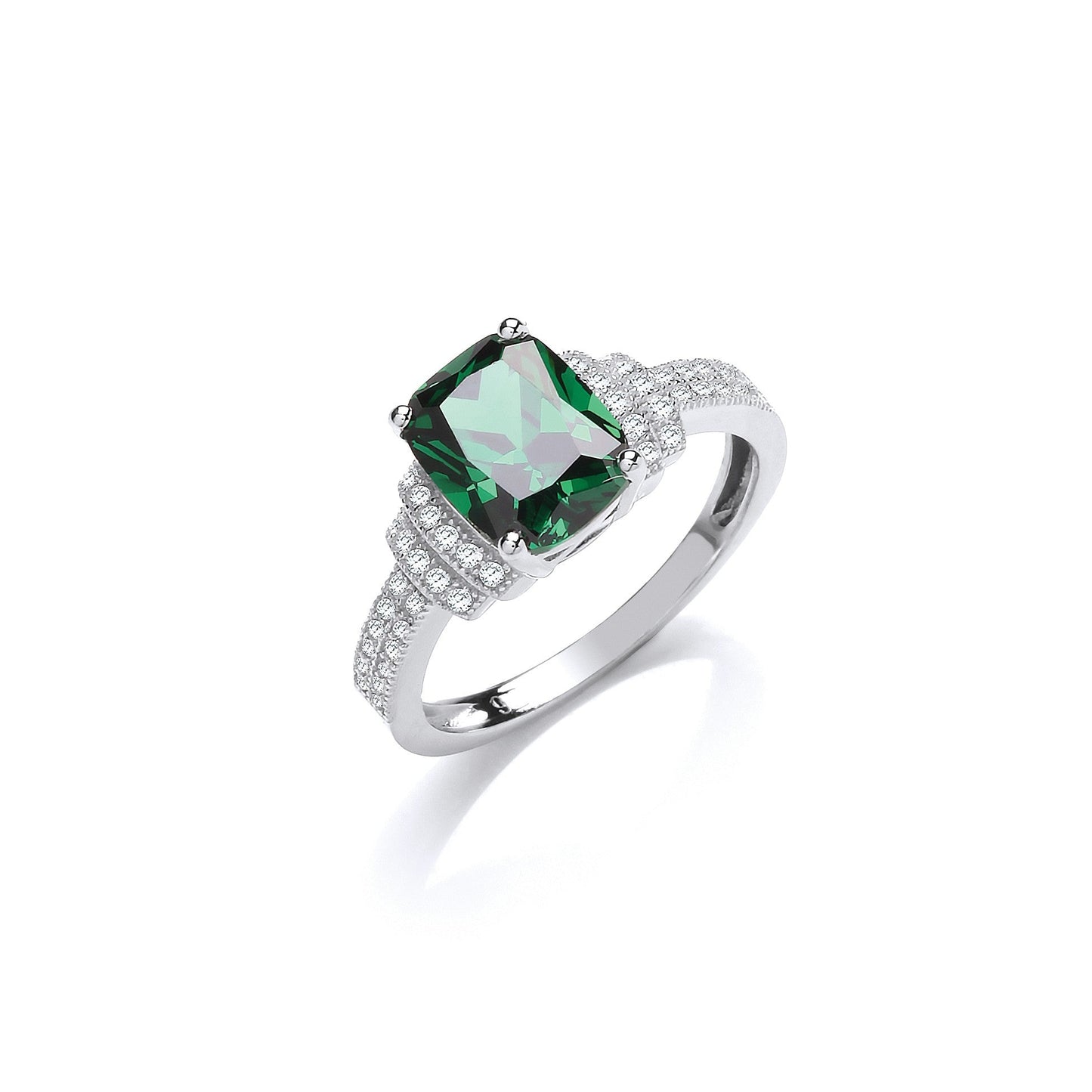 925 Sterling Silver & Green CZ Solitaire Ring - FJewellery