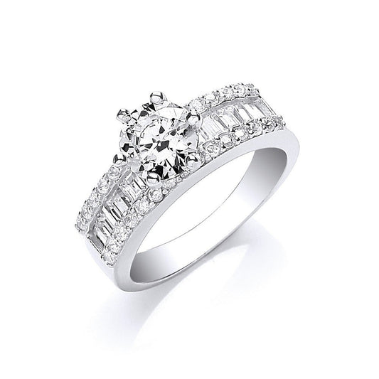 925 Sterling Silver Half ET with Cz in the Centre Ring - FJewellery