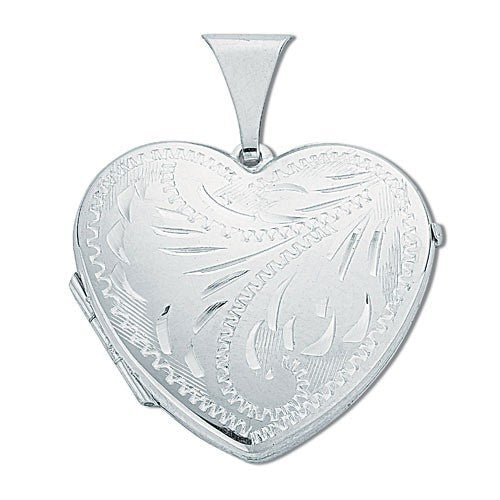925 Sterling Silver Large Whole Engraved Heart Shaped Locket - FJewellery