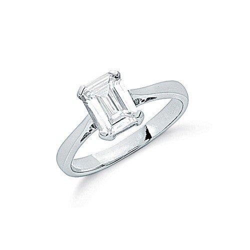 925 Sterling Silver Minimalist Claw Set Emerald Cut Cz Solitaire Ring - FJewellery