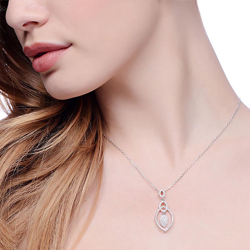 925 Sterling Silver Open Oval Necklace Set With CZs - FJewellery