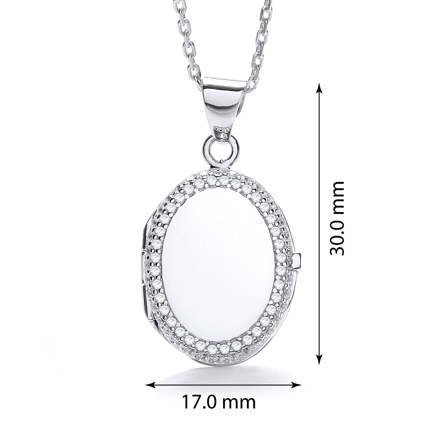 925 Sterling Silver Oval Locket Set With Cubic Zirconia - FJewellery