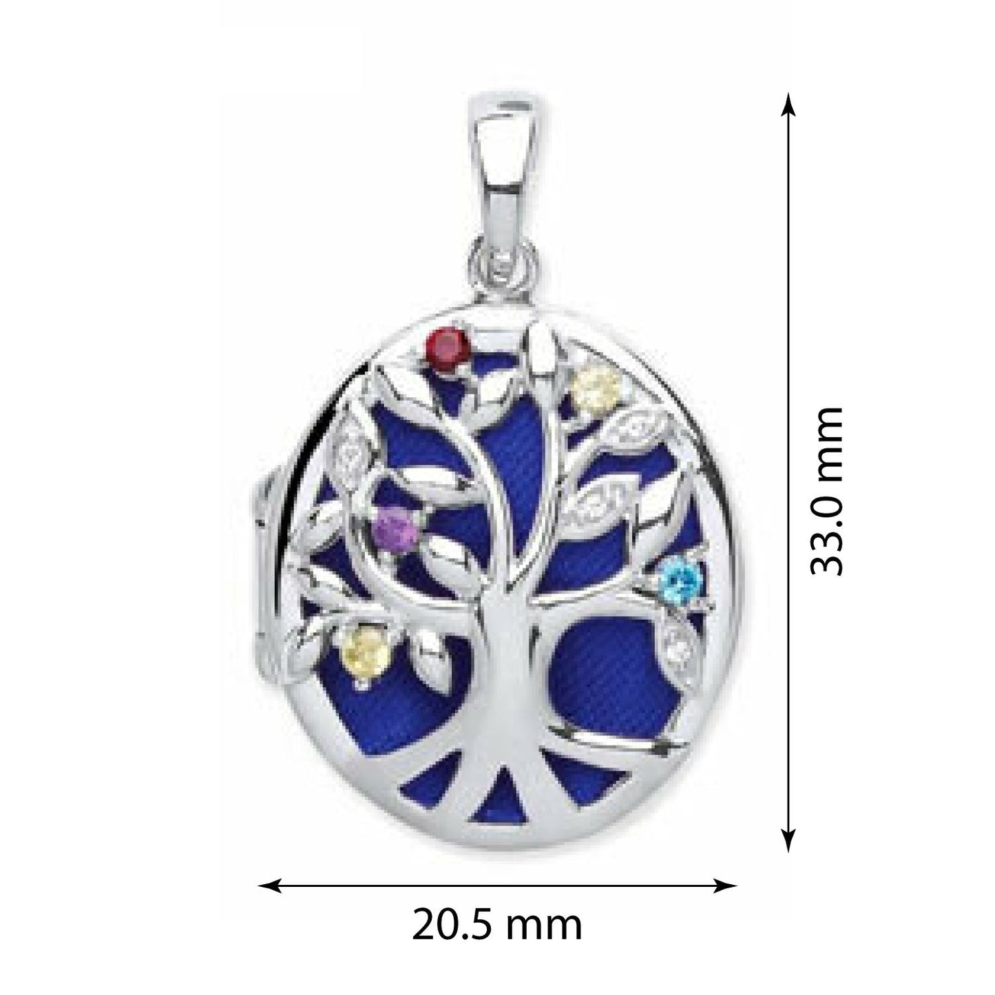925 Sterling Silver Oval Shape Tree of Life Locket with Multi Colour Cz's - FJewellery