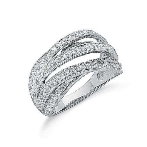 925 Sterling Silver Pave Set Crossover Cz Ring - FJewellery