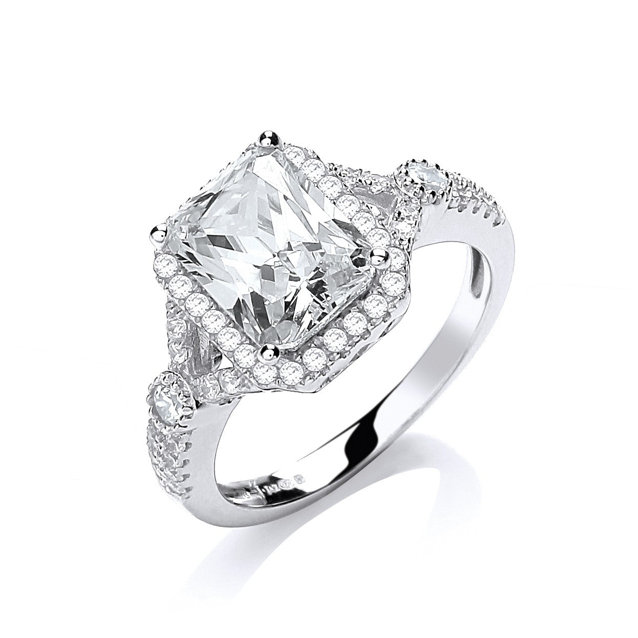 925 Sterling Silver Radiant Cut CZ Halo Ring - FJewellery