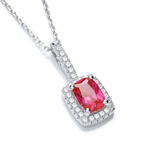 925 Sterling Silver Red Stone CZ Necklace - FJewellery