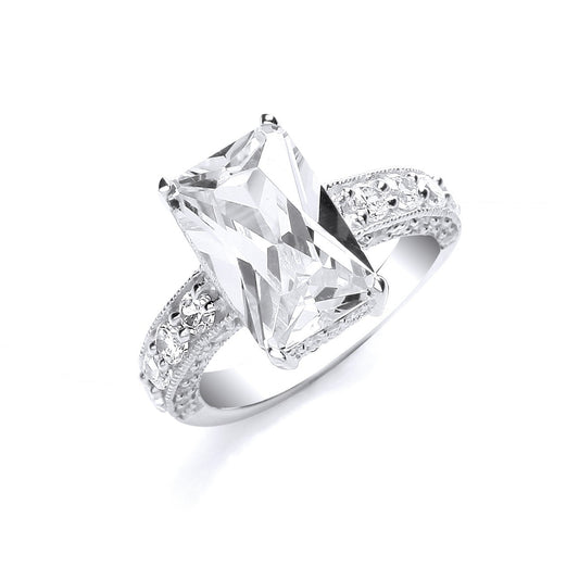 925 Sterling Silver Ring With Cz Around And on the Shoulders - FJewellery