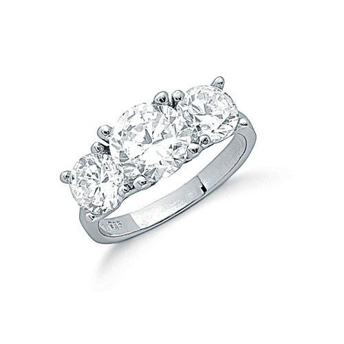 925 Sterling Silver Round Cut Claw Set Cz Trilogy Ring - FJewellery